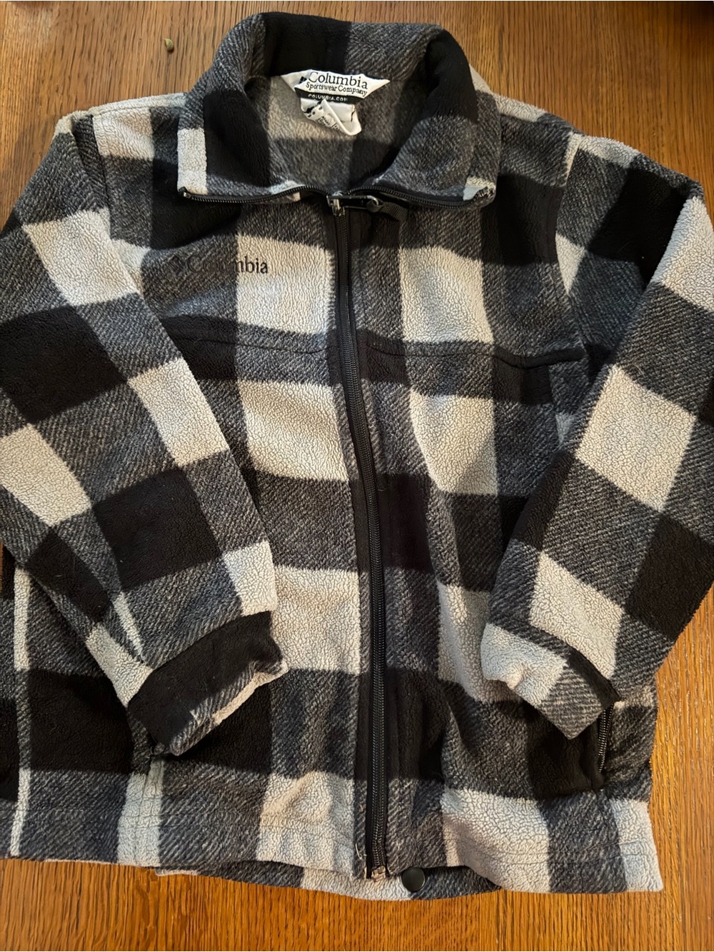 Columbia Kids Black and Gray Plaid Fleece Jacket